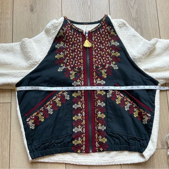 Free People Two Faced Embroidered Jacket Blue Cream Size Small - Picture 13 of 16